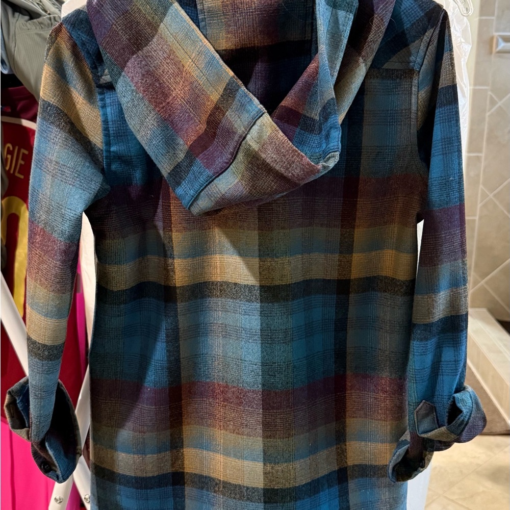 Pendleton Plaid Hooded Jacket Wool Blend Zip Up Blue Teal Burgundy XXS - Picture 3 of 10